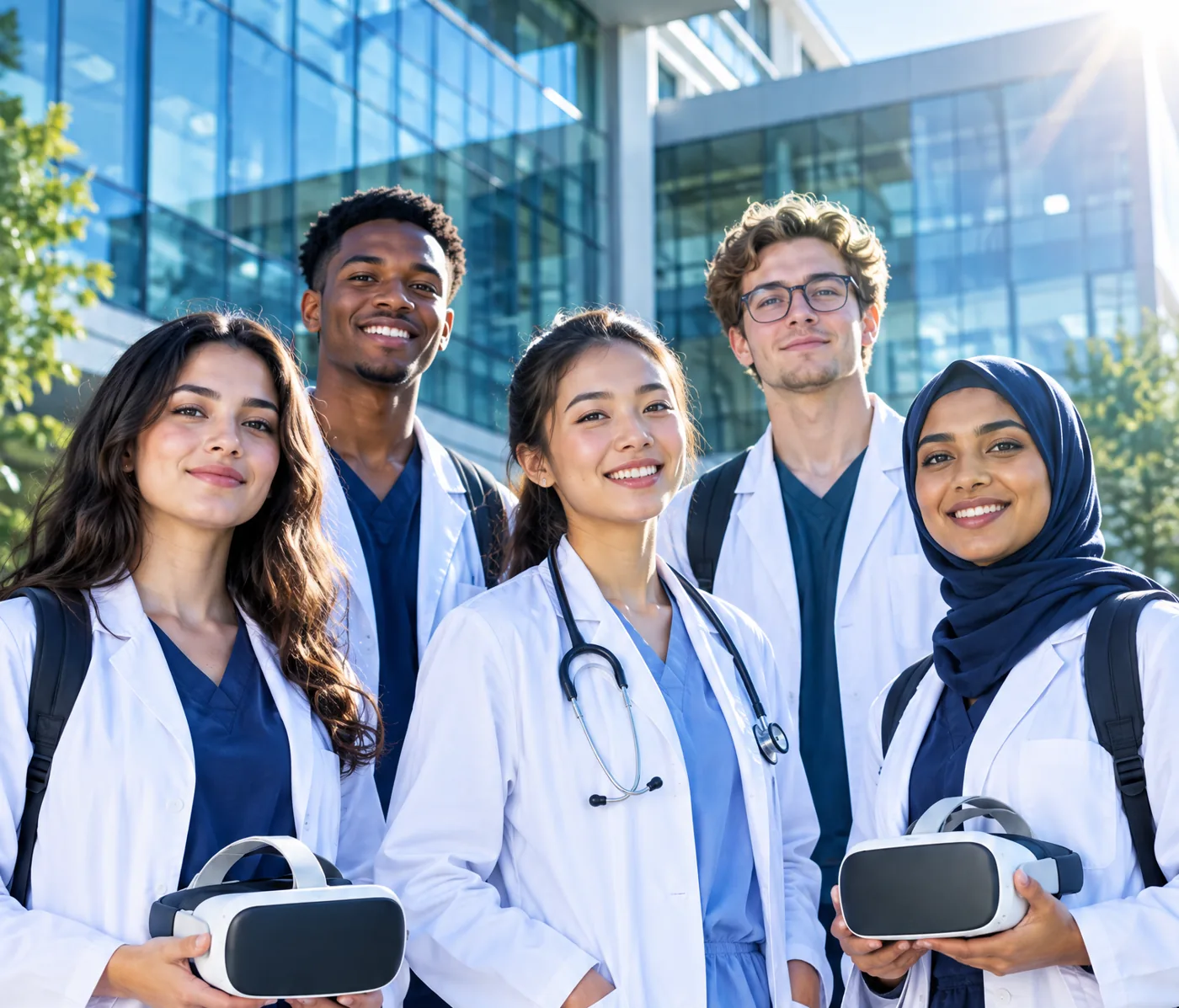 Medical students with VR headsets